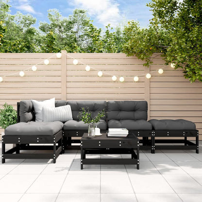 Set Divani da Giardino 6 pz con Cuscini in Legno Massello Nero