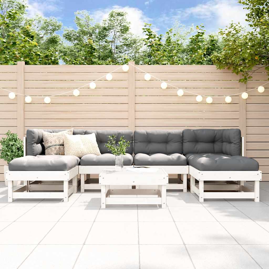 Set Divani da Giardino 7pz con Cuscini in Legno Massello Bianco