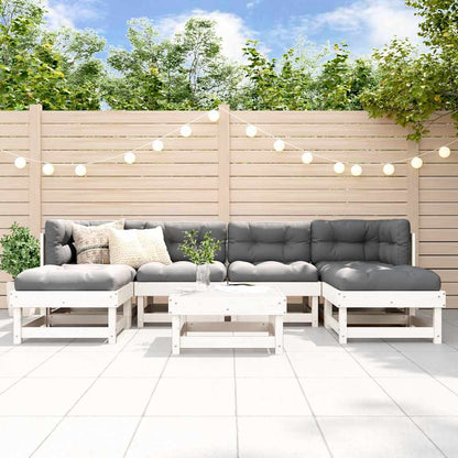 Set Divani da Giardino 7pz con Cuscini in Legno Massello Bianco