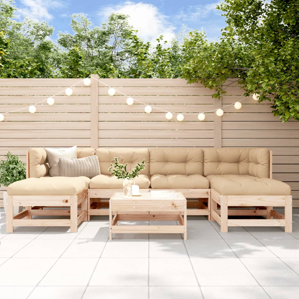 Set Divani da Giardino 7 pz con Cuscini in Legno Massello