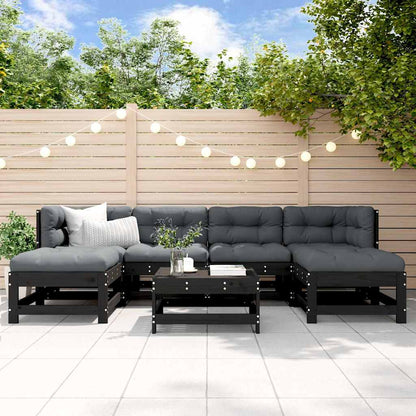 Set Divani da Giardino 7 pz con Cuscini in Legno Massello Nero