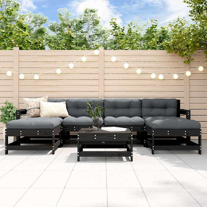Set Divani da Giardino 7 pz con Cuscini in Legno Massello Nero
