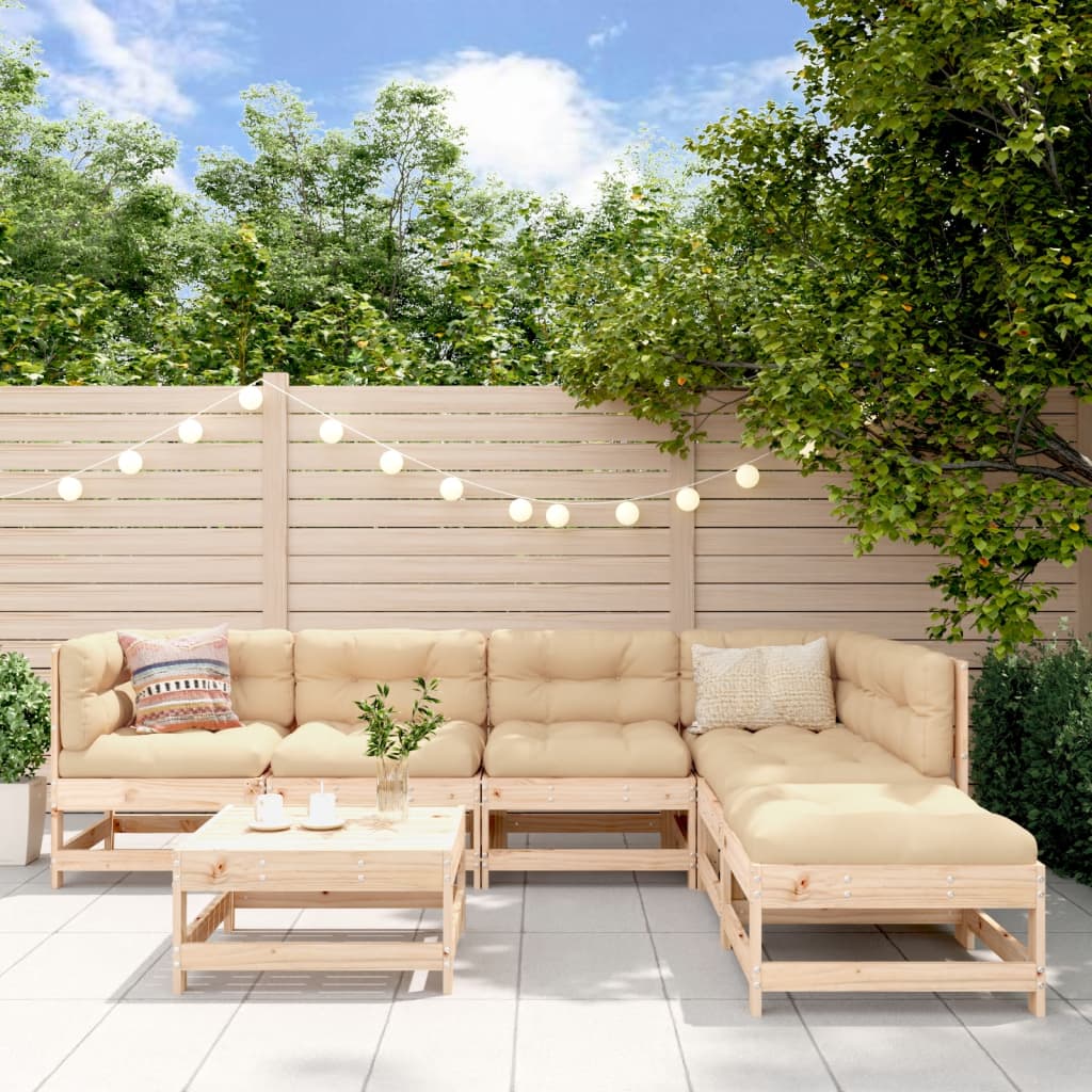 Set Divani da Giardino 7 pz con Cuscini in Legno Massello