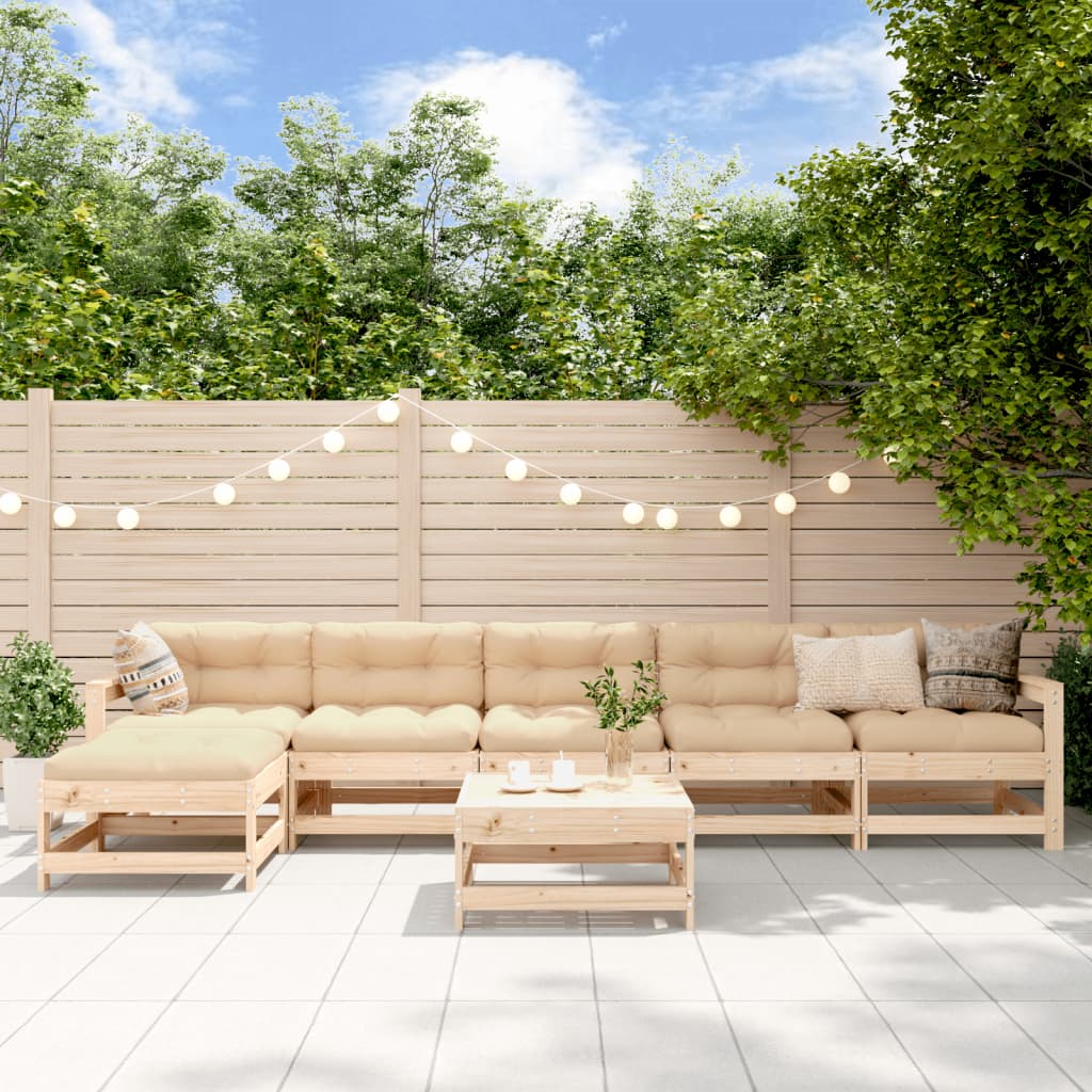 Set Divani da Giardino 7 pz con Cuscini in Legno Massello