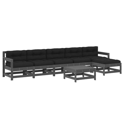 Set Divani da Giardino 7pz con Cuscini in Legno Massello Grigio