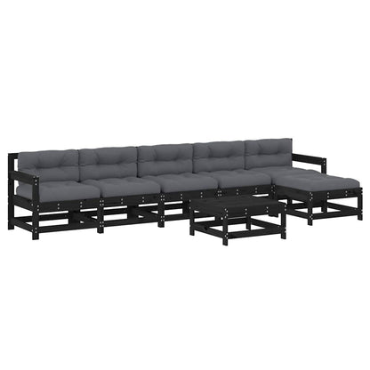 Set Divani da Giardino 7 pz con Cuscini in Legno Massello Nero
