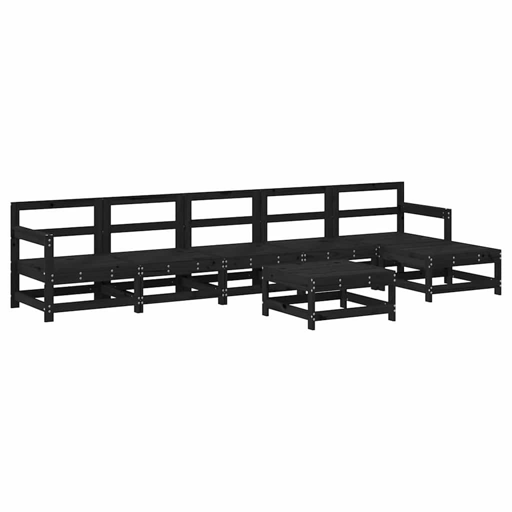 Set Divani da Giardino 7 pz con Cuscini in Legno Massello Nero