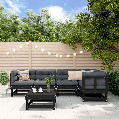 Set Divani da Giardino 6 pz con Cuscini in Legno Massello Nero