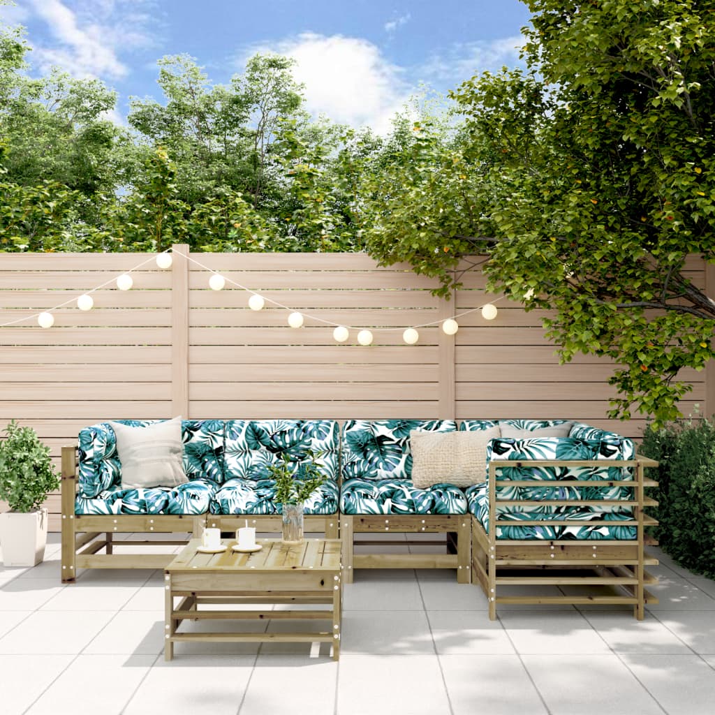 Set Divani da Giardino 6pz con Cuscini Legno Impregnato di Pino