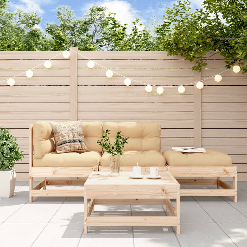 Set Divani da Giardino 4 pz con Cuscini in Legno Massello