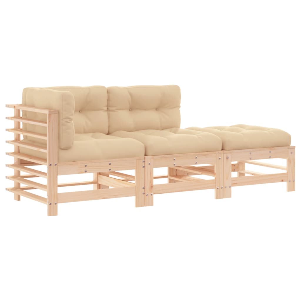 Set Divani da Giardino 3 pz con Cuscini in Legno Massello
