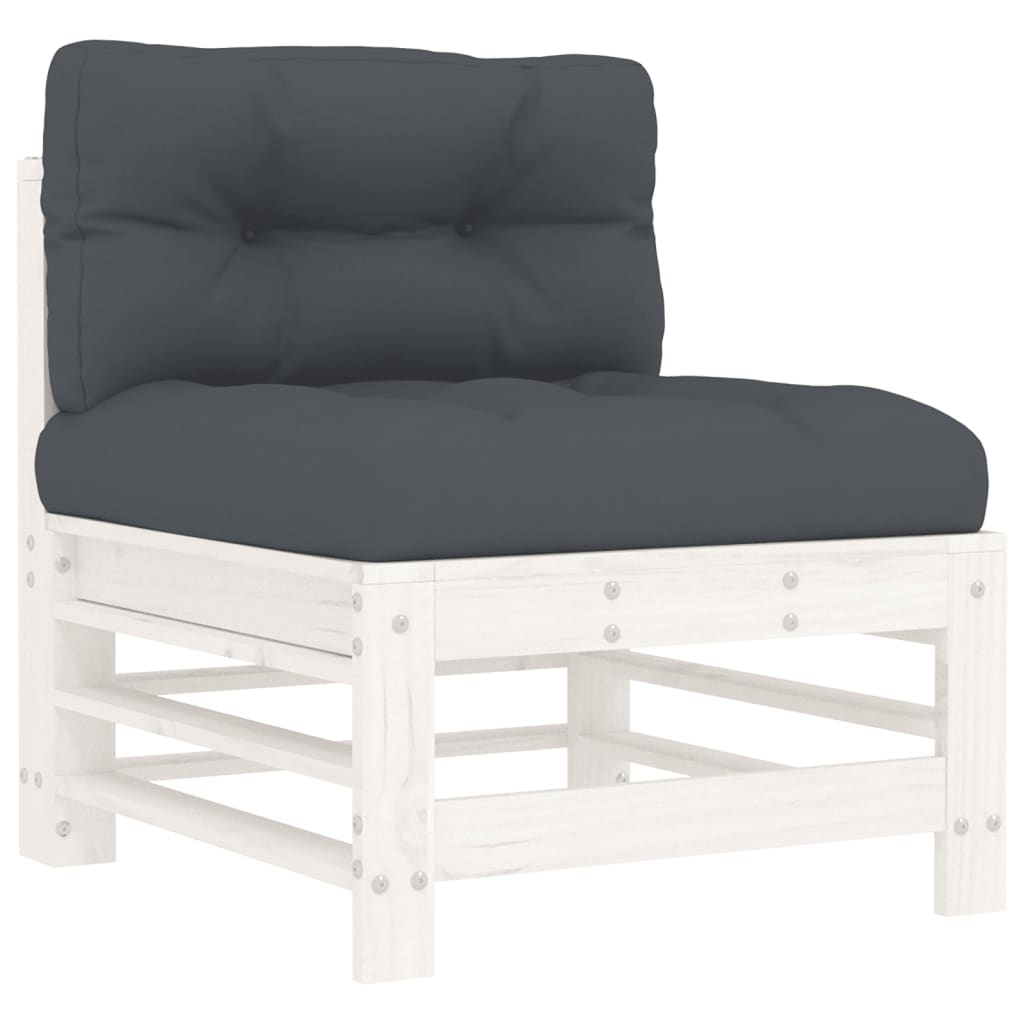 Set Divani da Giardino 3pz con Cuscini in Legno Massello Bianco