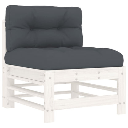 Set Divani da Giardino 3pz con Cuscini in Legno Massello Bianco