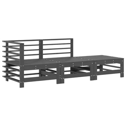 Set Divani da Giardino 3pz con Cuscini in Legno Massello Grigio