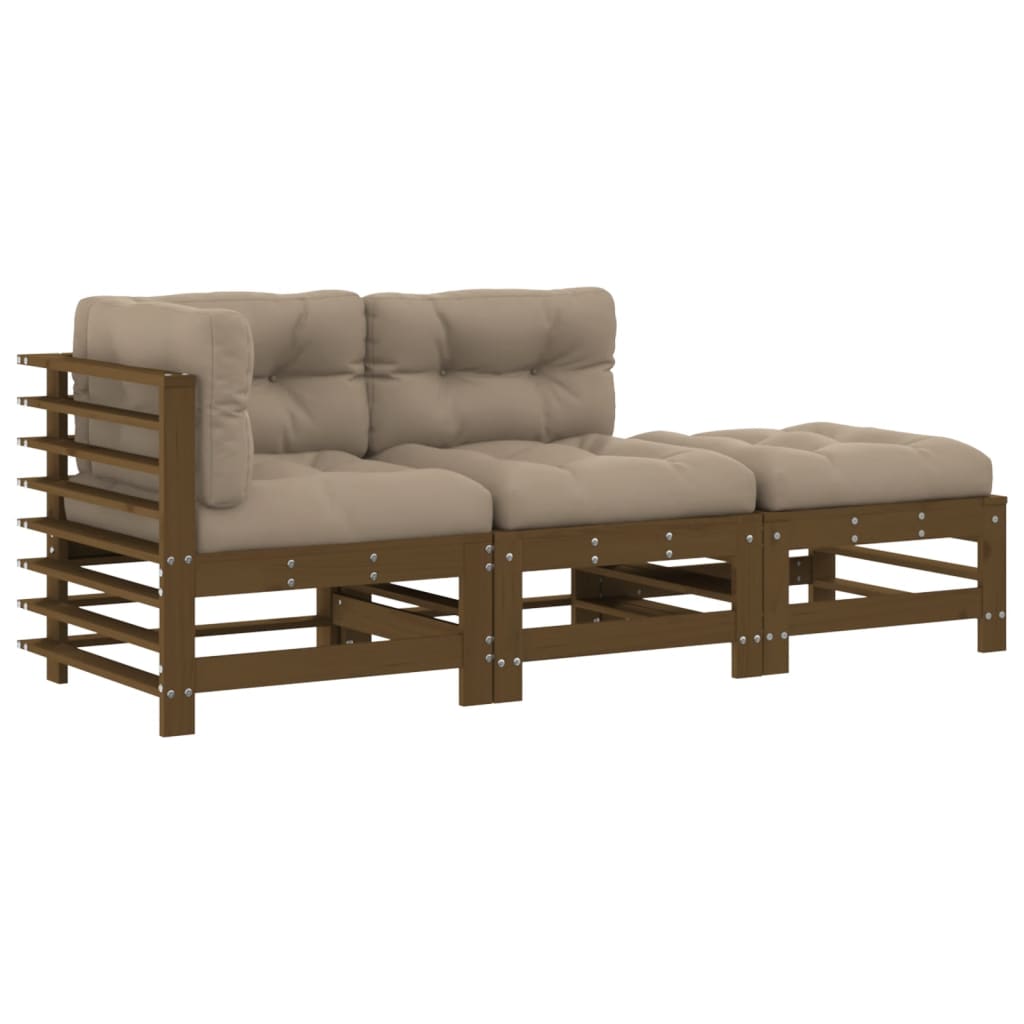 Set Divani da Giardino 3 pz con Cuscini in Legno Massello Ambra