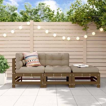 Set Divani da Giardino 3 pz con Cuscini in Legno Massello Ambra