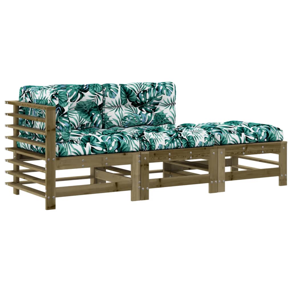 Set Divani da Giardino 3pz con Cuscini Legno Impregnato di Pino