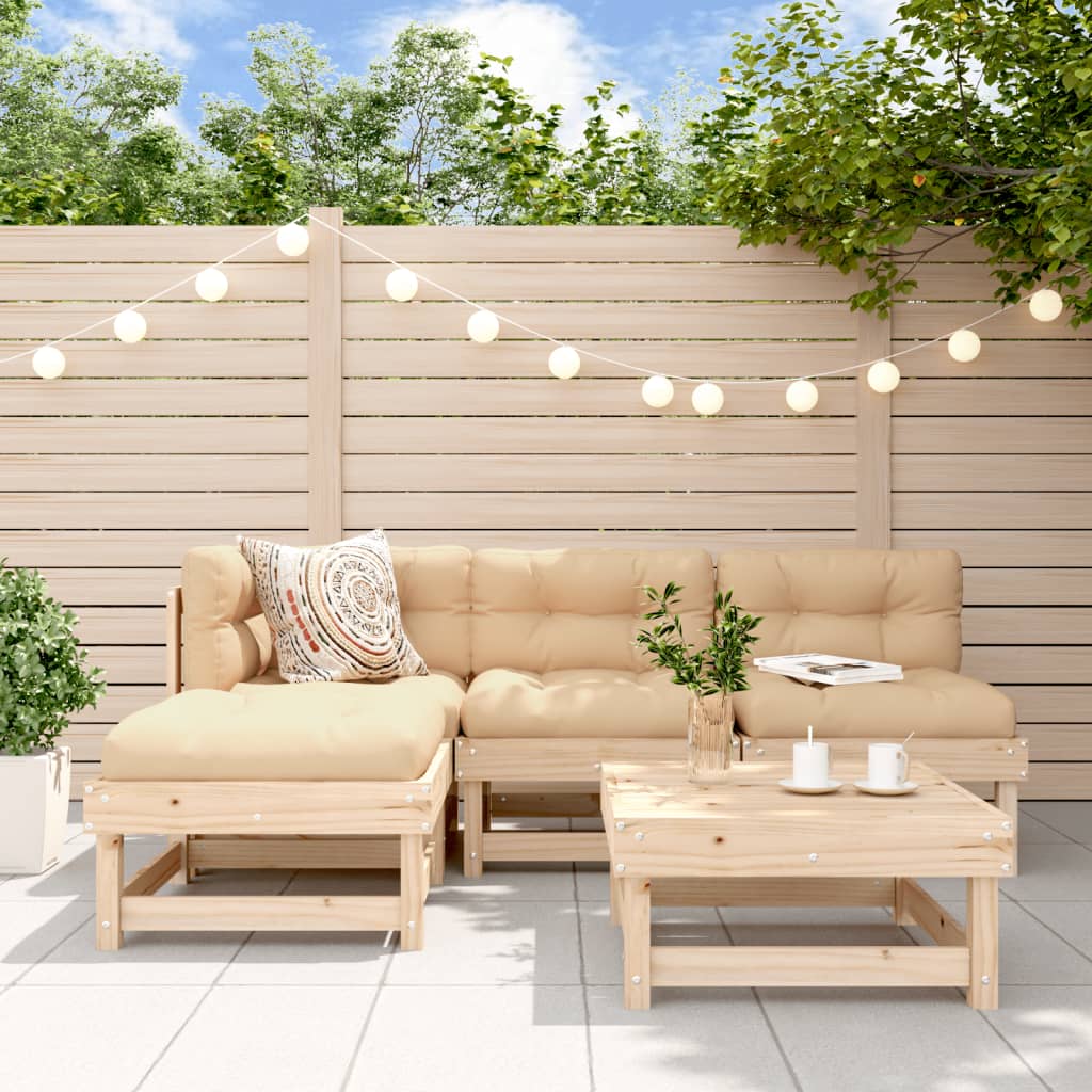 Set Divani da Giardino 5 pz con Cuscini in Legno Massello