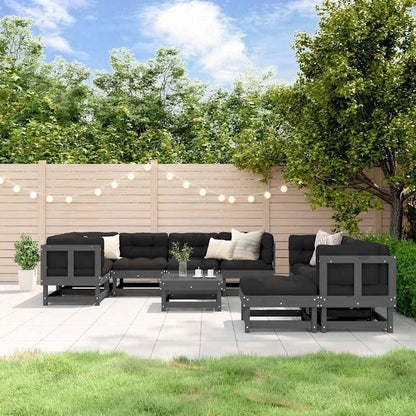 Set Divani da Giardino 10 pz con Cuscini Legno Massello Grigio