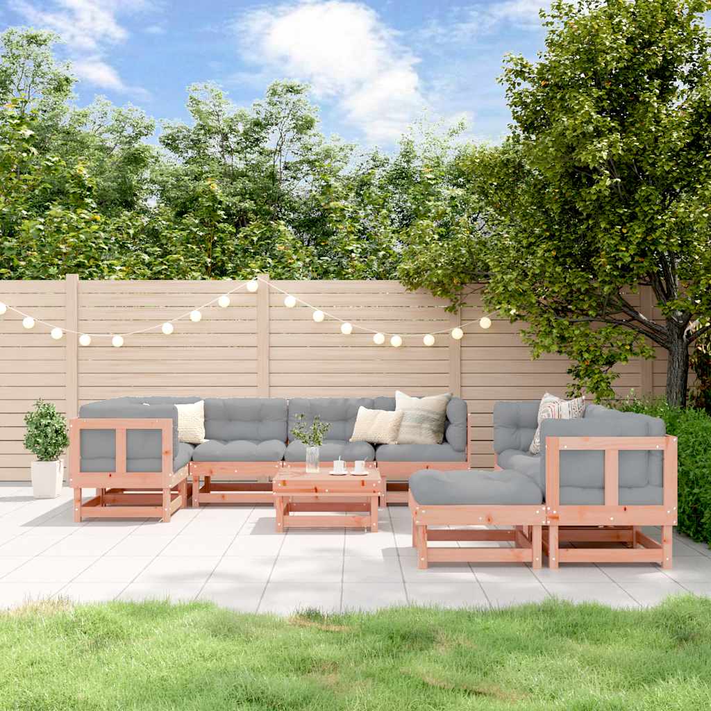 Set Divani Giardino 10pz con Cuscini Legno Massello di Douglas