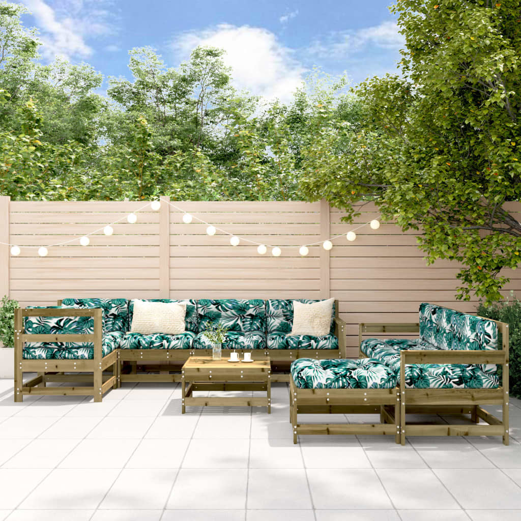 Set Divani da Giardino 10 pz con Cuscini Legno Impregnato Pino