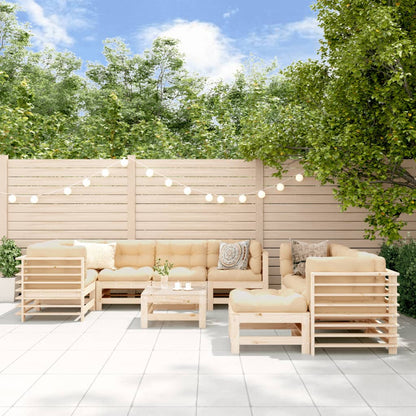 Set Divani da Giardino 10 pz con Cuscini in Legno Massello