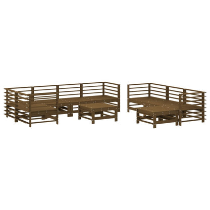 Set Divani da Giardino 10pz con Cuscini in Legno Massello ambra