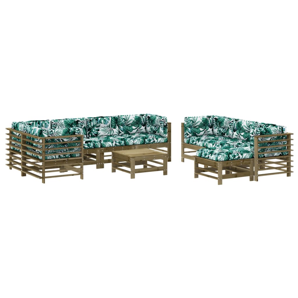 Set Divani da Giardino 10 pz con Cuscini Legno Impregnato Pino