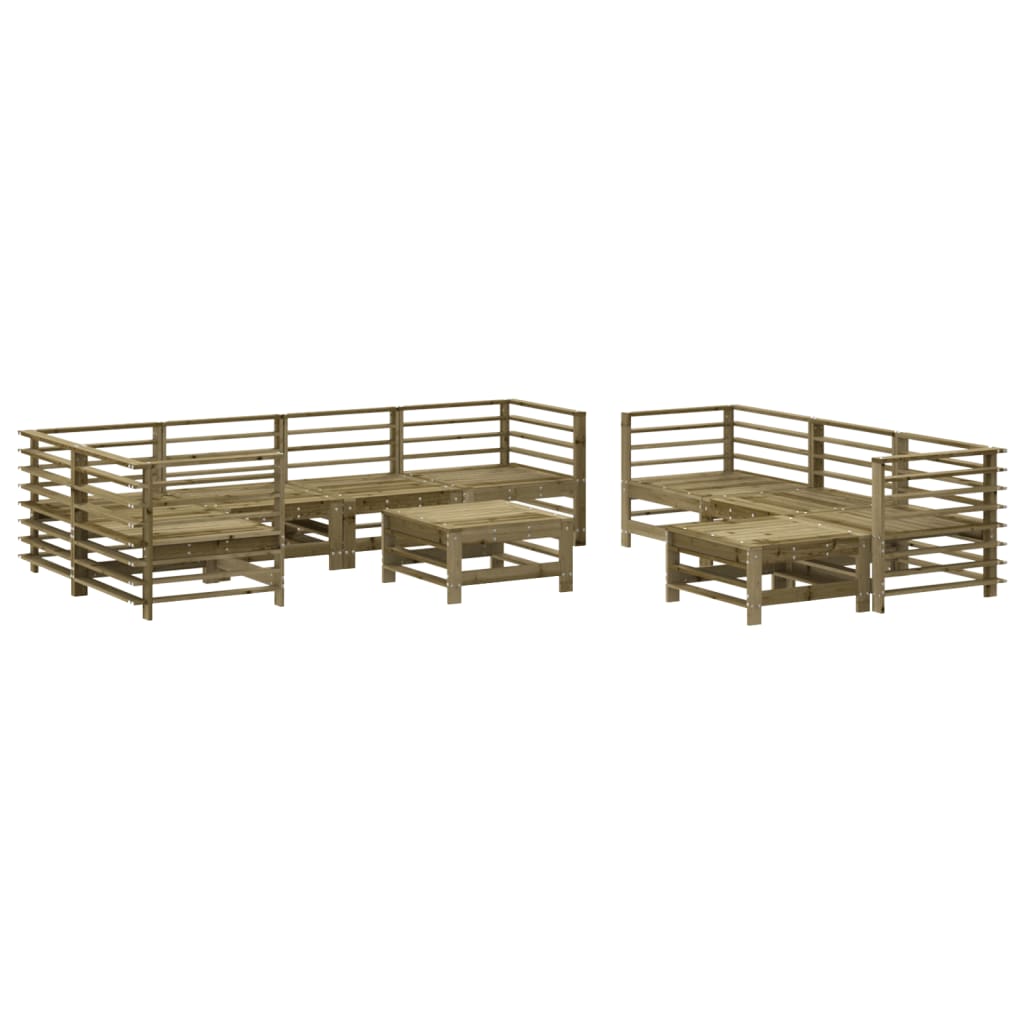 Set Divani da Giardino 10 pz con Cuscini Legno Impregnato Pino