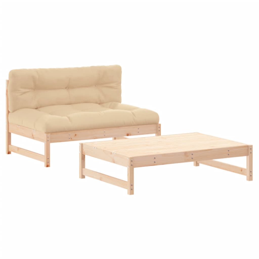 Set Divani da Giardino 2 pz con Cuscini in Legno Massello