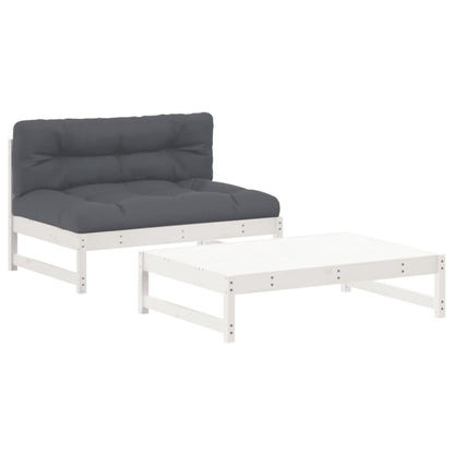 Set Divani da Giardino 2pz con Cuscini in Legno Massello Bianco