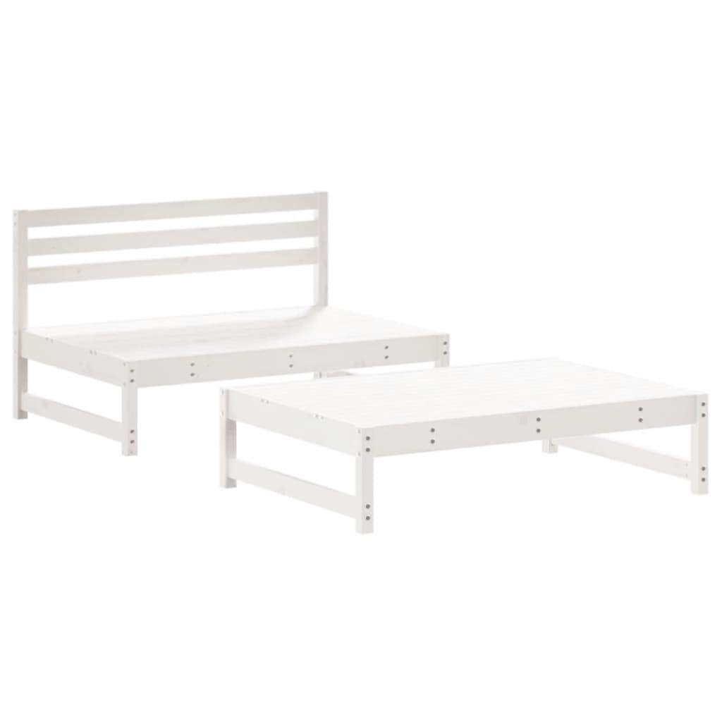 Set Divani da Giardino 2pz con Cuscini in Legno Massello Bianco
