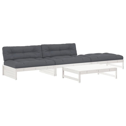 Set Divani da Giardino 4pz con Cuscini in Legno Massello Bianco
