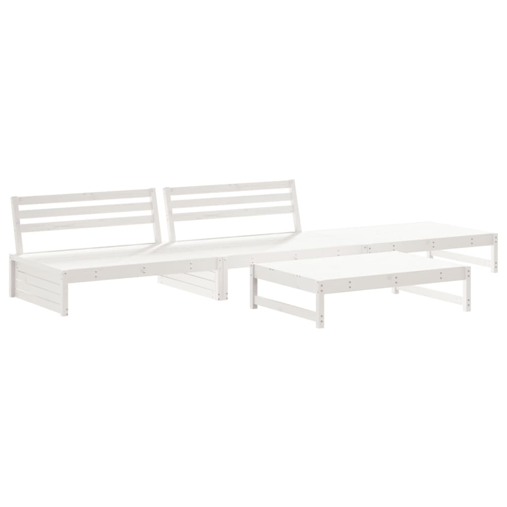 Set Divani da Giardino 4pz con Cuscini in Legno Massello Bianco