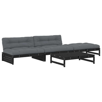 Set Divani da Giardino 4 pz con Cuscini in Legno Massello Nero
