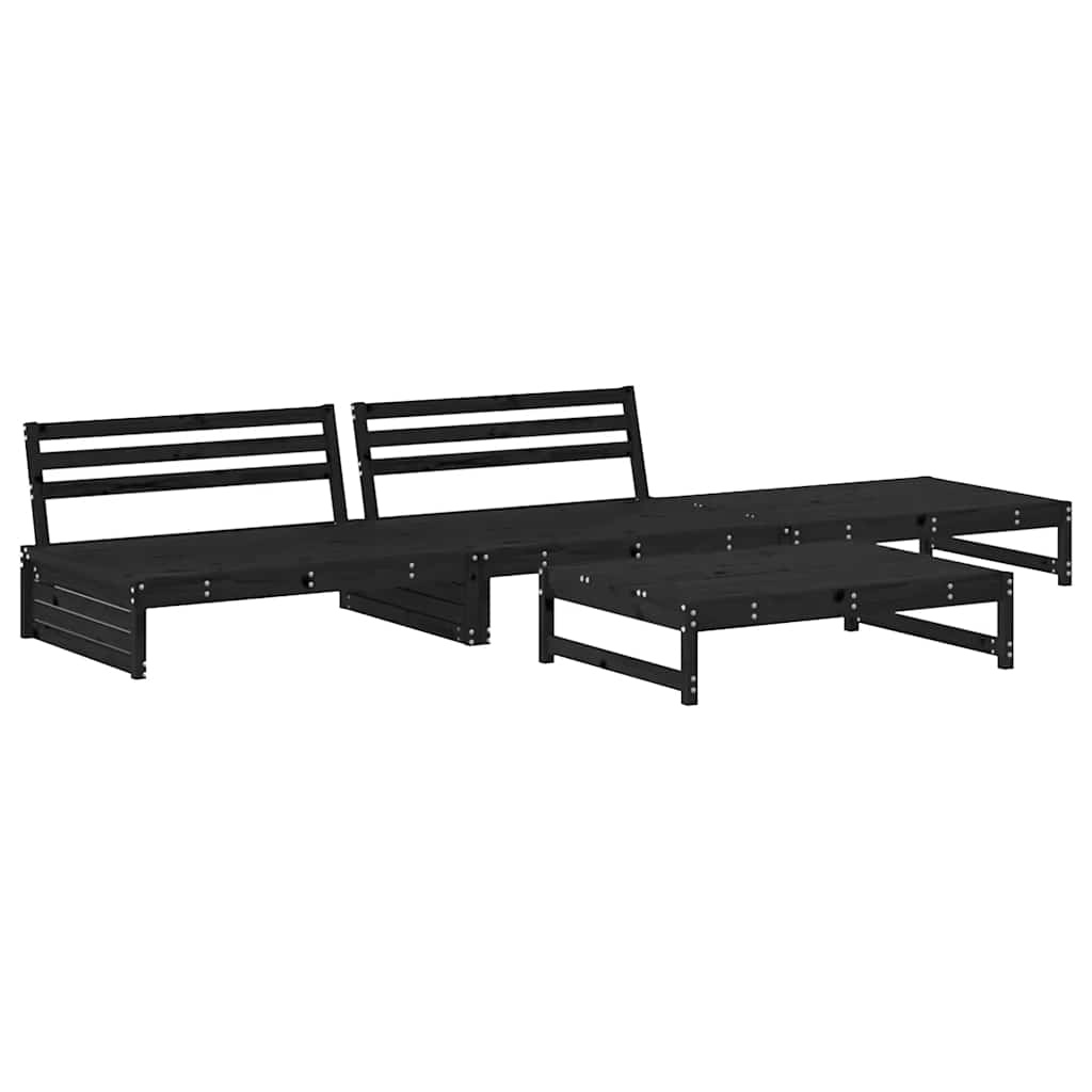 Set Divani da Giardino 4 pz con Cuscini in Legno Massello Nero