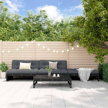 Set Divani da Giardino 4 pz con Cuscini in Legno Massello Nero
