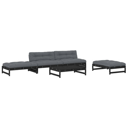 Set Divani da Giardino 5 pz con Cuscini in Legno Massello Nero