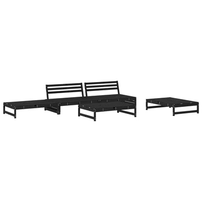 Set Divani da Giardino 5 pz con Cuscini in Legno Massello Nero
