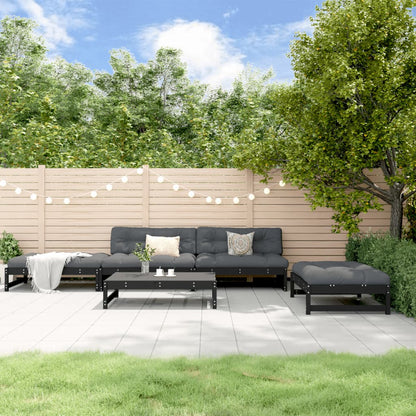 Set Divani da Giardino 5 pz con Cuscini in Legno Massello Nero