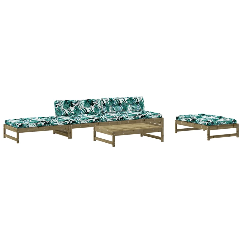 Set Divani da Giardino 5pz con Cuscini Legno Impregnato di Pino