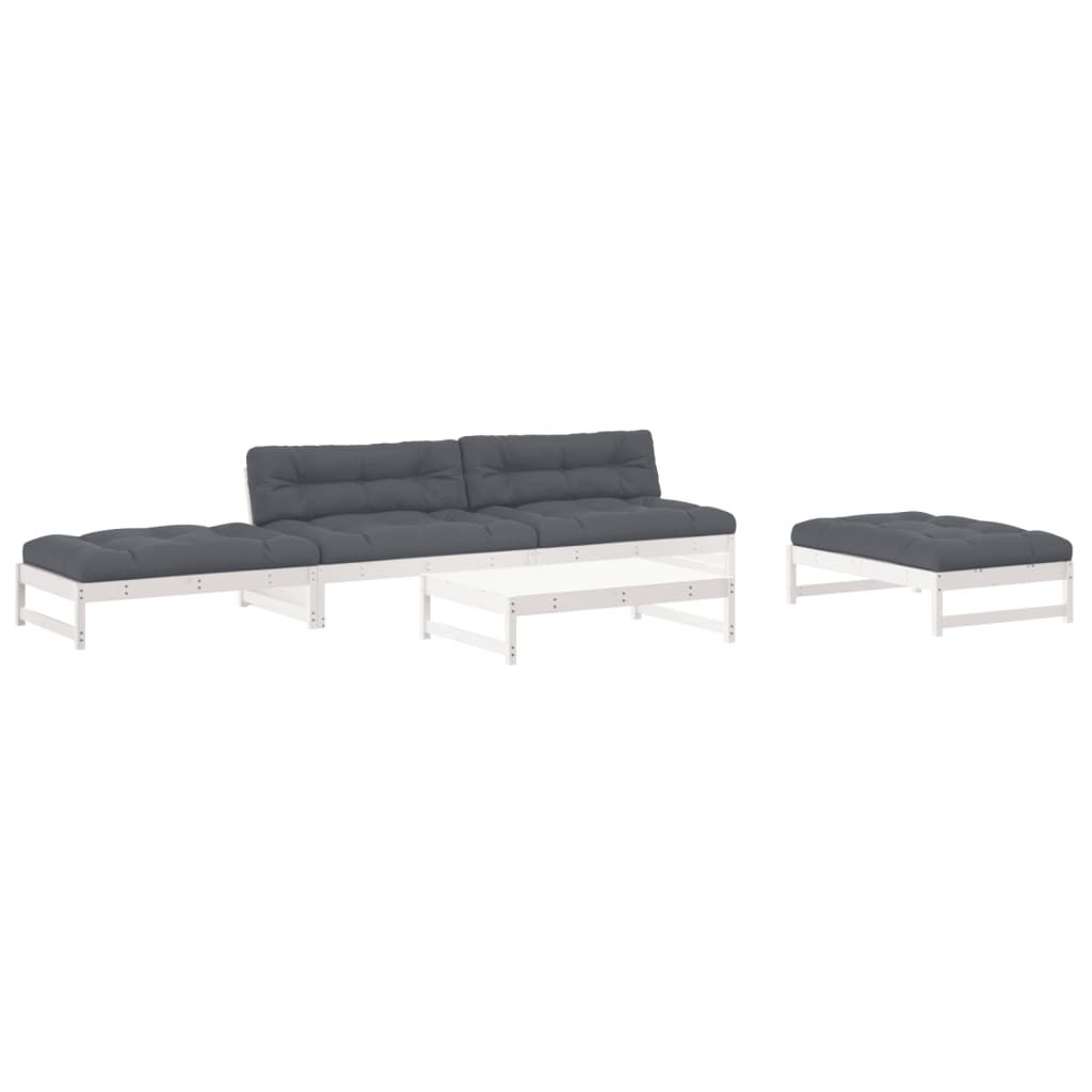 Set Divani da Giardino 6pz con Cuscini in Legno Massello Bianco