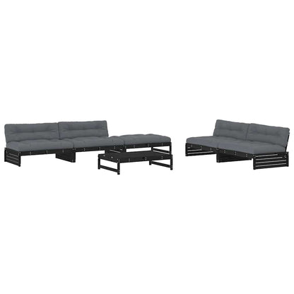 Set Divani da Giardino 6 pz con Cuscini in Legno Massello Nero