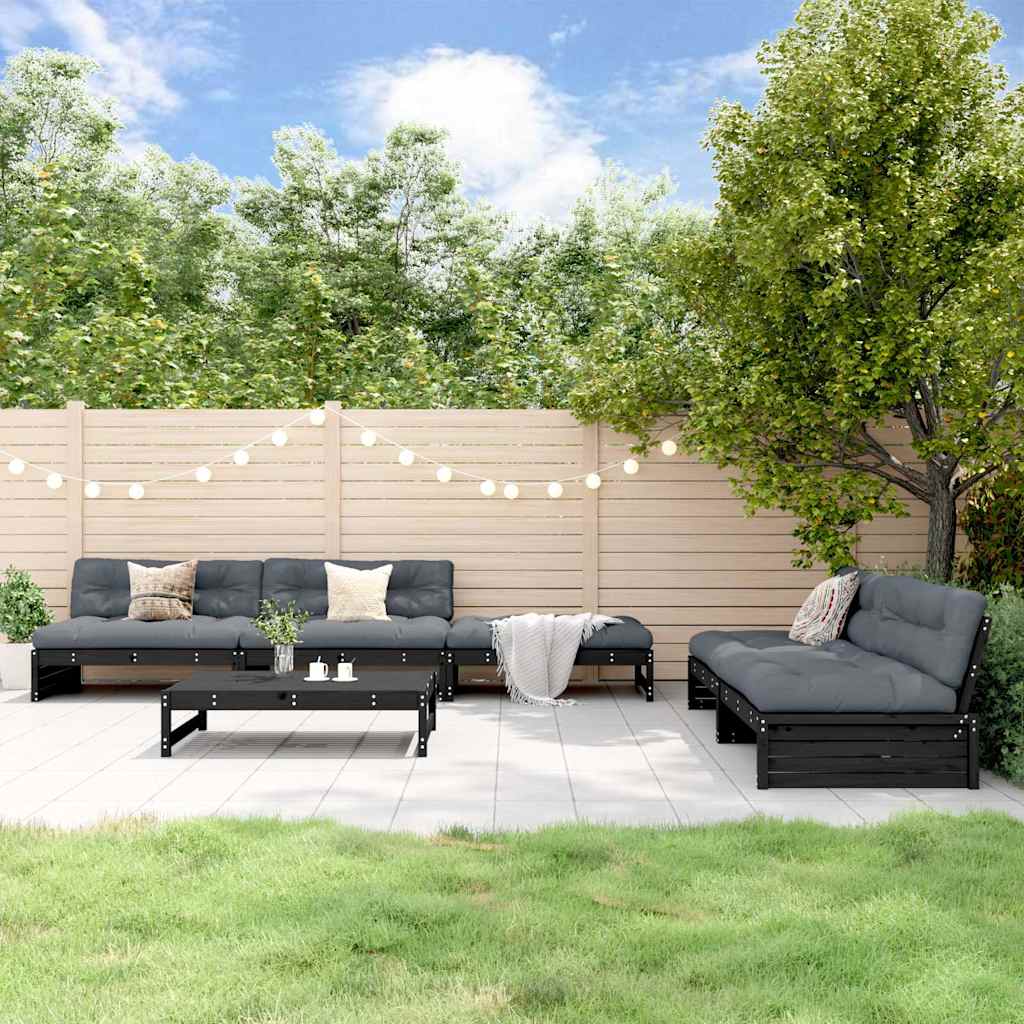 Set Divani da Giardino 6 pz con Cuscini in Legno Massello Nero
