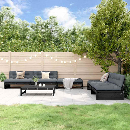 Set Divani da Giardino 6 pz con Cuscini in Legno Massello Nero