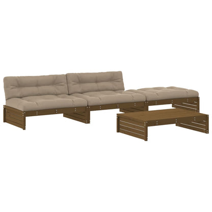 Set Divani da Giardino 4 pz con Cuscini in Legno Massello ambra