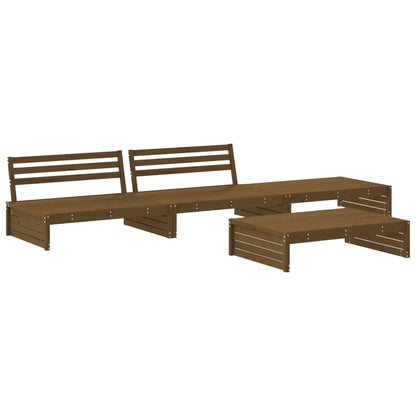 Set Divani da Giardino 4 pz con Cuscini in Legno Massello ambra