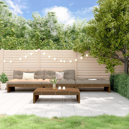 Set Divani da Giardino 4 pz con Cuscini in Legno Massello ambra