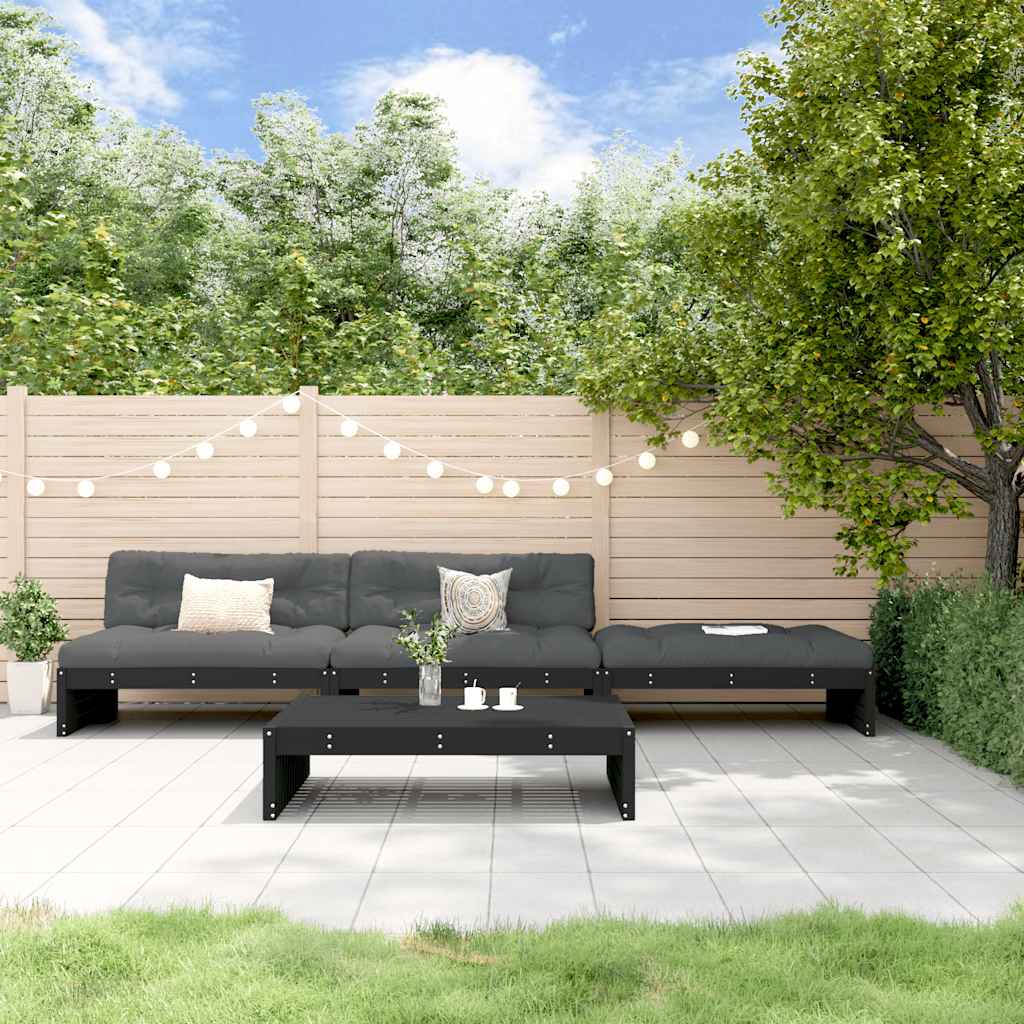 Set Divani da Giardino 4 pz con Cuscini in Legno Massello Nero