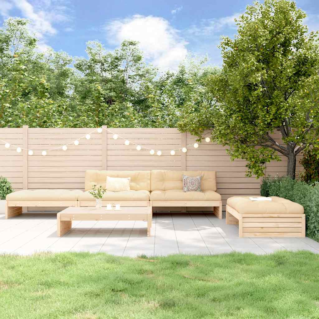 Set Divani da Giardino 5 pz con Cuscini in Legno Massello